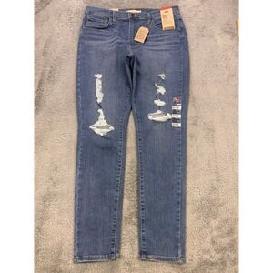 Levis 721 Jeans Women 12 Short 31x28 Blue Distress High Rise Skinny Denim